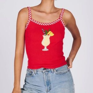 Rachel Antonoff Pina Colada Cocktail Drink Tank Top Maraschino Cherry Red Knit S